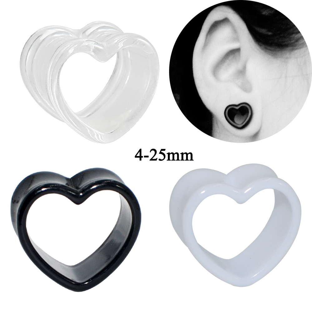 Body Jewelry Gauges - Acryl Liebe Schwarz Weiß Herzförmige Hohl