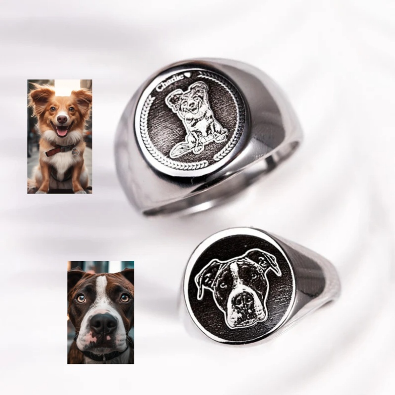 Body Jewelry Wholesale - Benutzerdefinierter gravierter Foto-Siegelring für Männer, personalisierte
