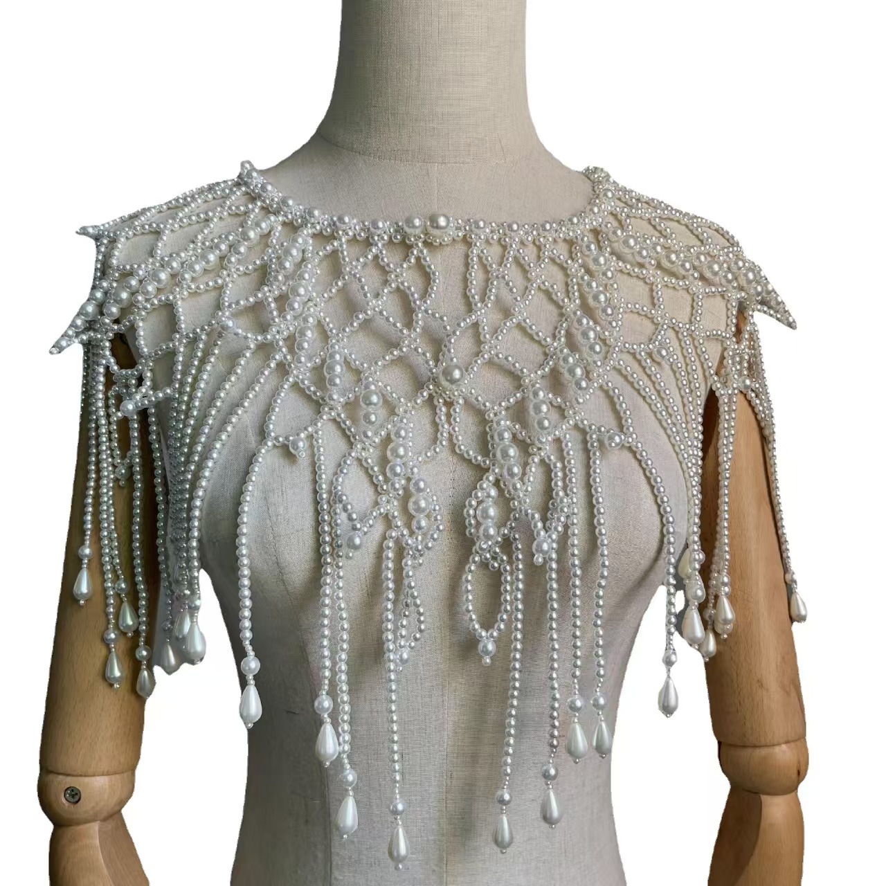 Body Jewelry Vest - Viktorianisch inspirierte Perlen-Schalweste mit exquisiten Tropfenfransen,