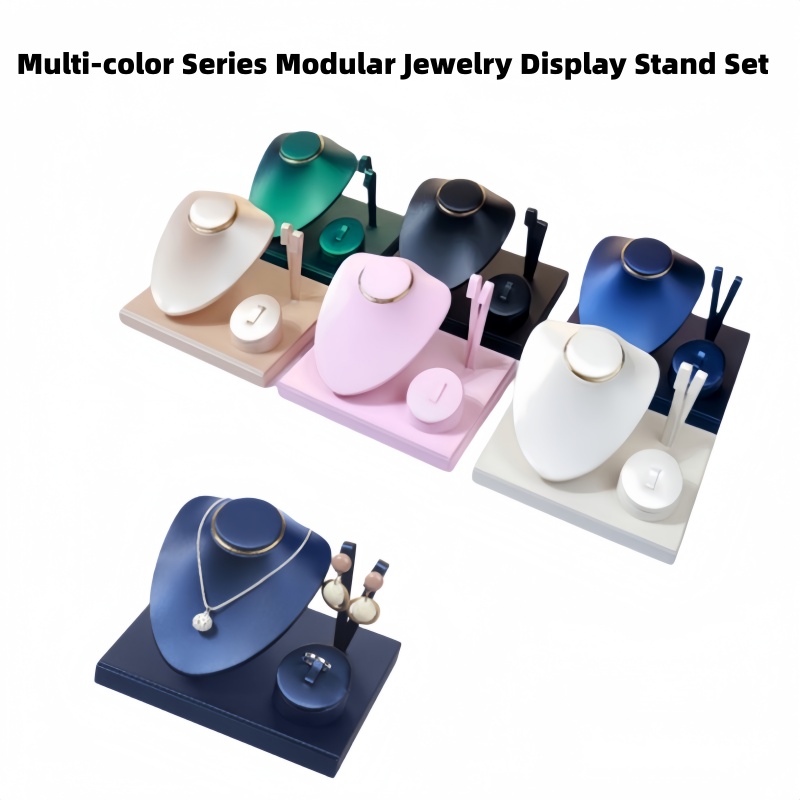 Body Jewelry Display Ideas - Schmuck-Präsentationsständer-Kombinationsset aus PU-Leder, Halskettenbüste, Ohrring- und