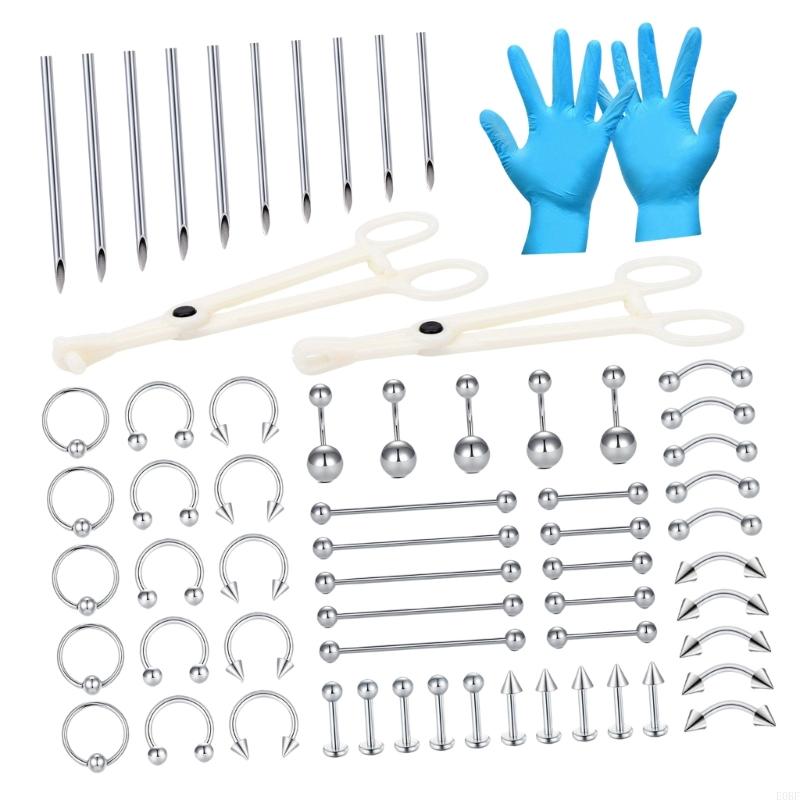 Body Jewelry Gauges - Komplettes 64-teiliges Piercing-Schmuckset mit Lippenringen, Labret-Ohrsteckern